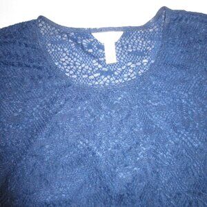 MA CHERIE MATERNITY womens BLOUSE blue TOP sheer LACE shirt LIGHTWEIGHT SIZE L